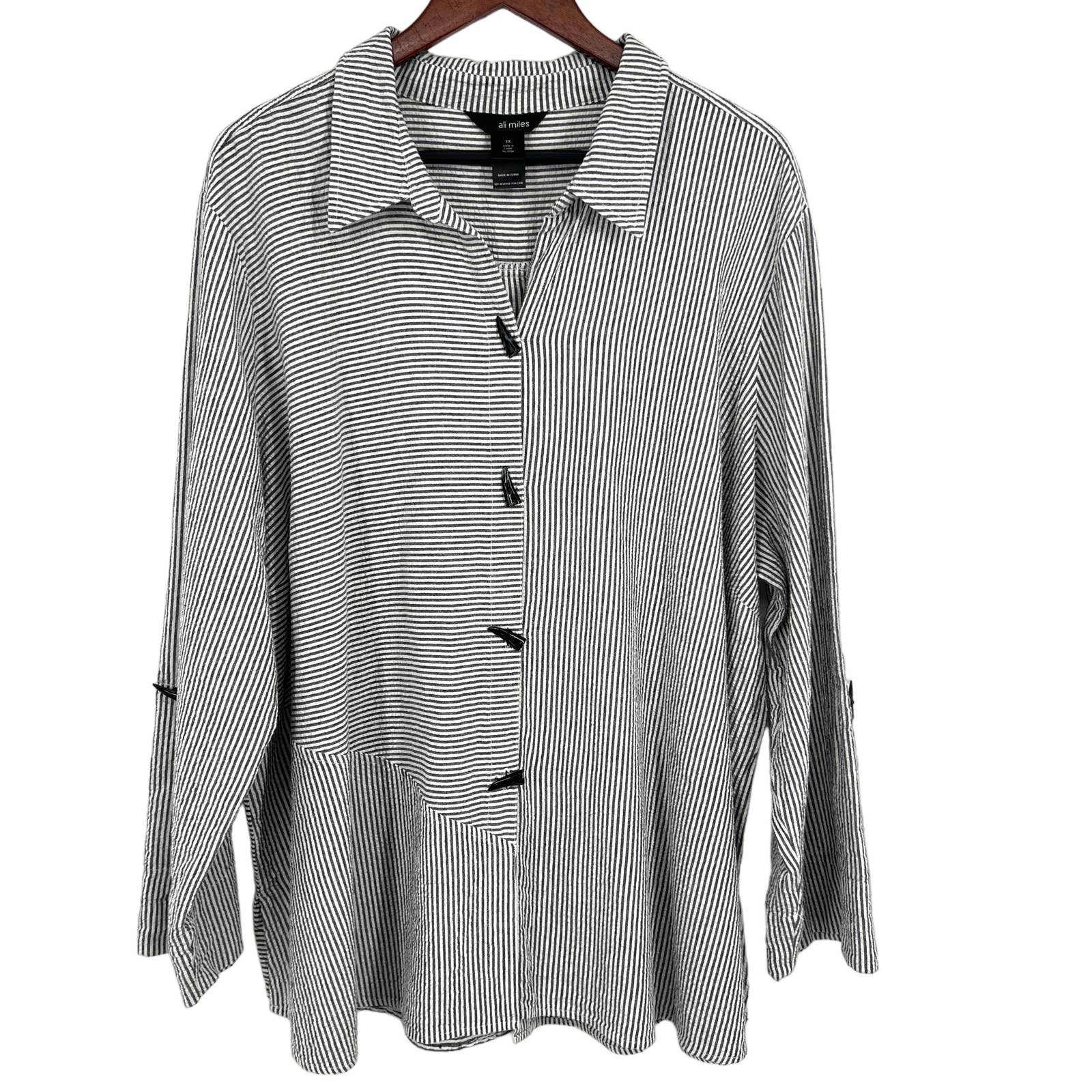 Ali Miles Womens Plus Size 3x Wearable Art Button Blouse Shirt Top Long Sleeve